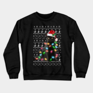 Black Cat christmas light tshirt funny cat lover christmas Crewneck Sweatshirt